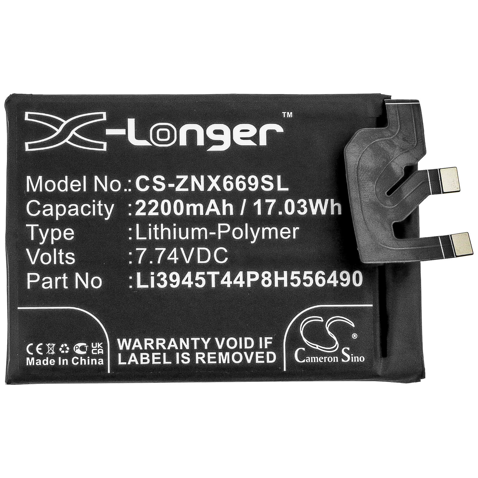 7.74V, 2200mAh, Li-Polymer Battery fits Zte, Nubia Red Magic 6 Pro, Nx669j-p, 17.028Wh