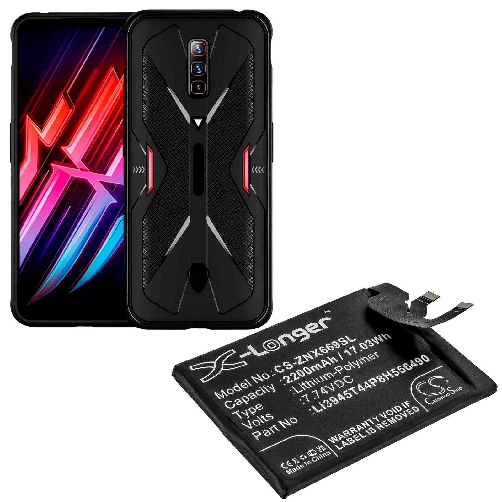 7.74V, 2200mAh, Li-Polymer Battery fits Zte, Nubia Red Magic 6 Pro, Nx669j-p, 17.028Wh