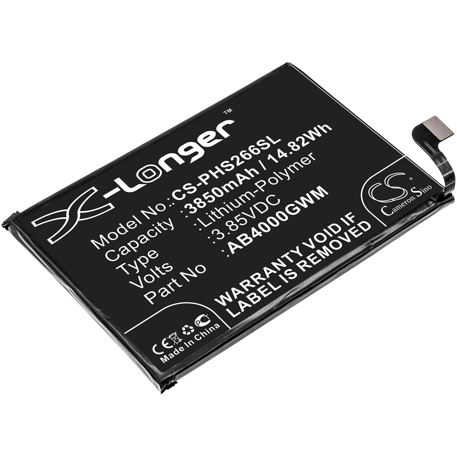 3.85V, 3850mAh, Li-Polymer Battery fits Philips, Xenium S266, 14.8225Wh