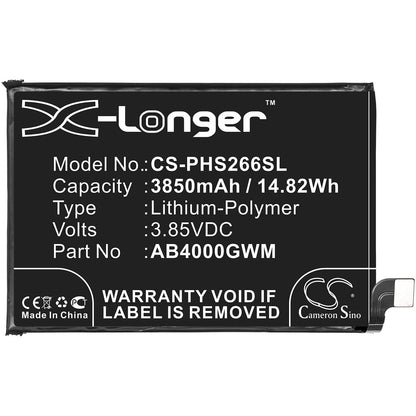 3.85V, 3850mAh, Li-Polymer Battery fits Philips, Xenium S266, 14.8225Wh