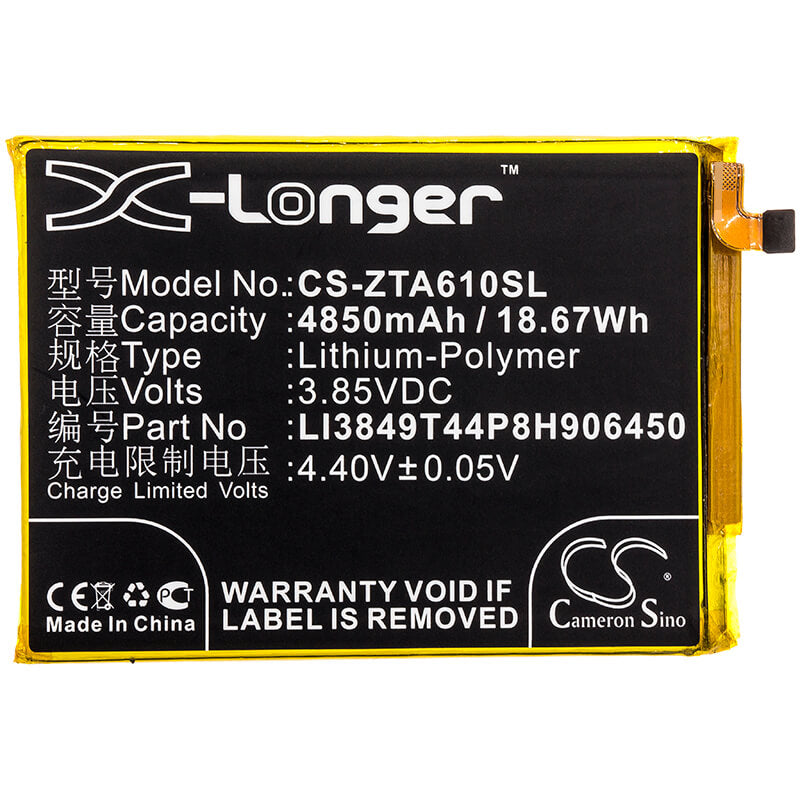 3.85V, 4850mAh, Li-Polymer Battery fits Zte, A0622, Blade A6, 18.6725Wh