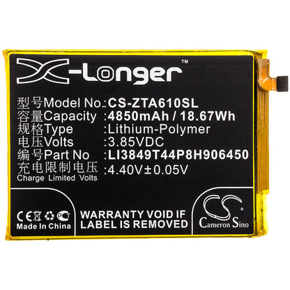 3.85V, 4850mAh, Li-Polymer Battery fits Zte, A0622, Blade A6, 18.6725Wh