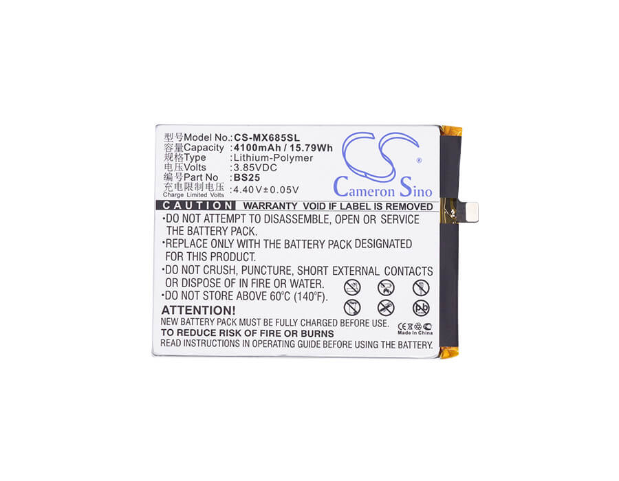 3.85V, 4100mAh, Li-Polymer Battery fits Meizu, M3 Max, Meilan Max, 15.785Wh