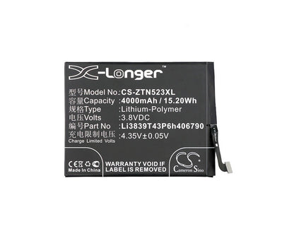 3.8V, 4000mAh, Li-Polymer Battery fits Zte, Nubia Z11 Max, Nx523, 15.2Wh