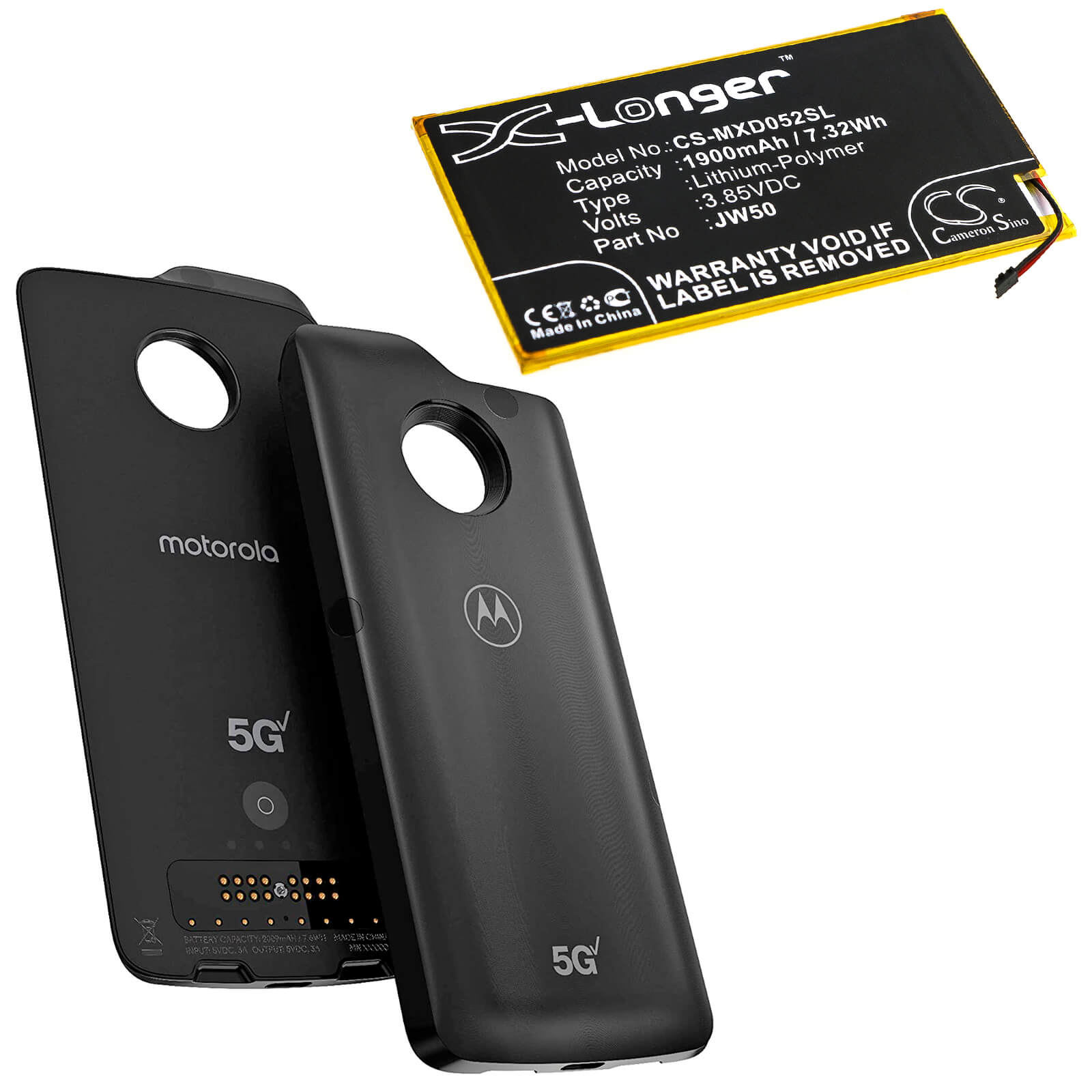 3.85V, 1900mAh, Li-Polymer Battery fits Motorola, Md1005g, Moto Module 5g, 7.315Wh
