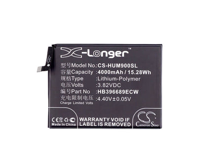 3.82V, 4000mAh, Li-Polymer Battery fits Huawei, Ascend Mate 9, Mate 9, 15.28Wh