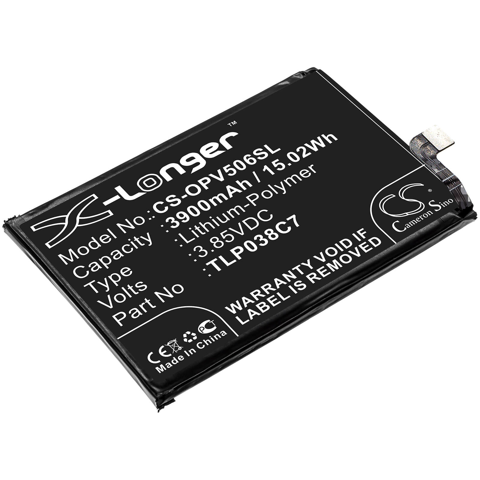 3.85V, 3900mAh, Li-Polymer Battery fits Alcatel, 5v, Ot-5060a, 15.015Wh