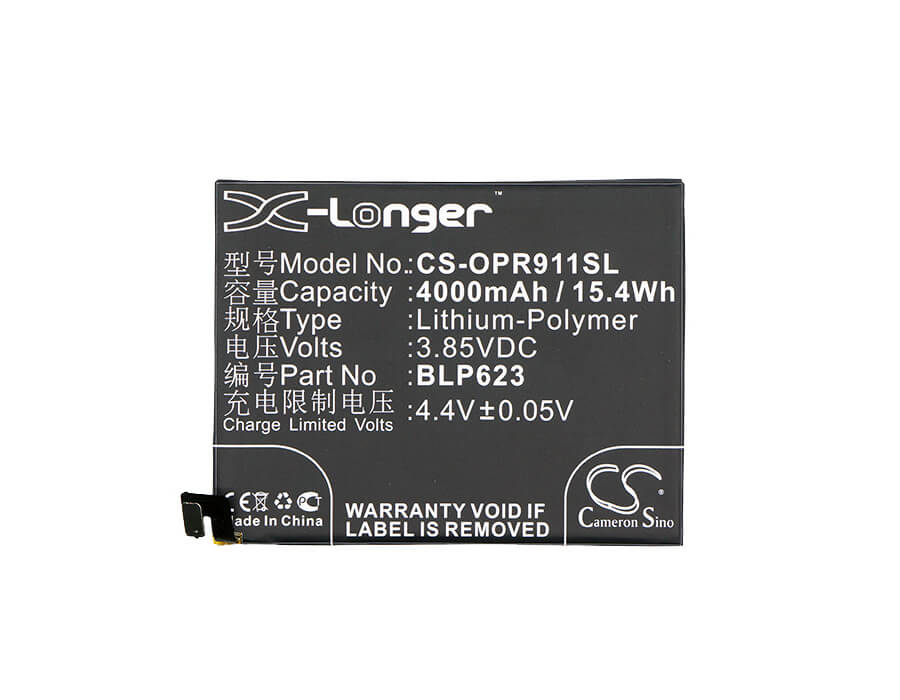 3.85V, 4000mAh, Li-Polymer Battery fits Oppo, Cph1611, Cph1613, 15.4Wh