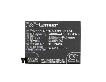 3.85V, 4000mAh, Li-Polymer Battery fits Oppo, Cph1611, Cph1613, 15.4Wh