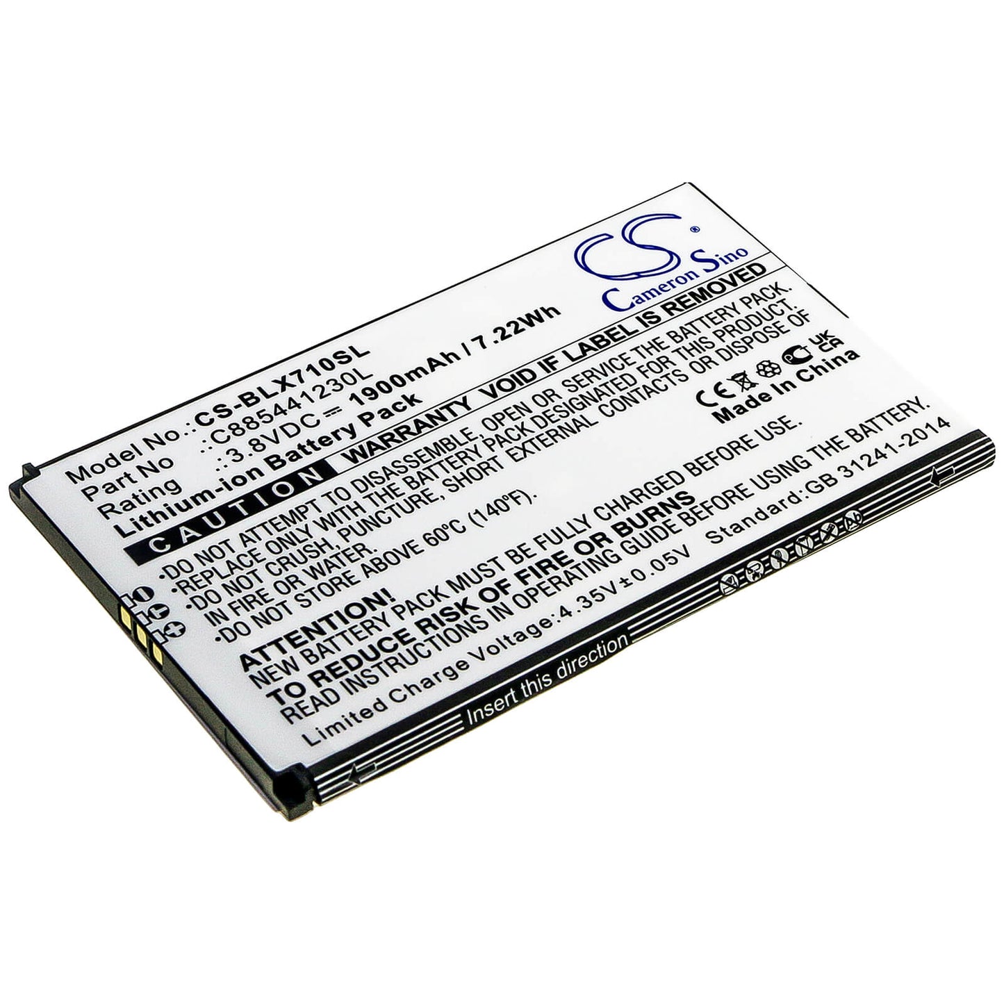 3.8V, 1900mAh, Li-ion Battery fits Blu, D710l, D710u, 7.22Wh