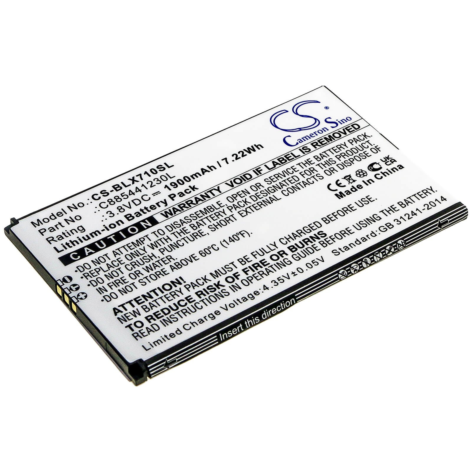 3.8V, 1900mAh, Li-ion Battery fits Blu, D710l, D710u, 7.22Wh