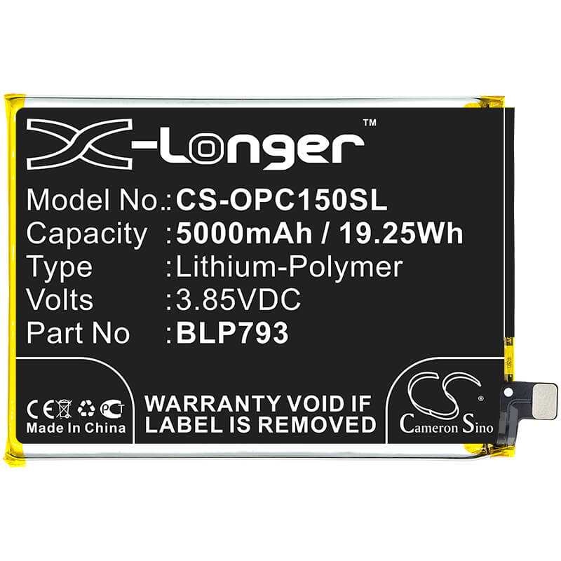 3.85V, 5000mAh, Li-Polymer Battery fits Oppo, Realme C12, Realme C15, 19.25Wh