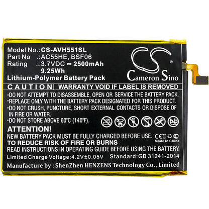 3.7V, 2500mAh, Li-Polymer Battery fits Archos, 55 Helium Ultra, A55 Helium, 9.25Wh