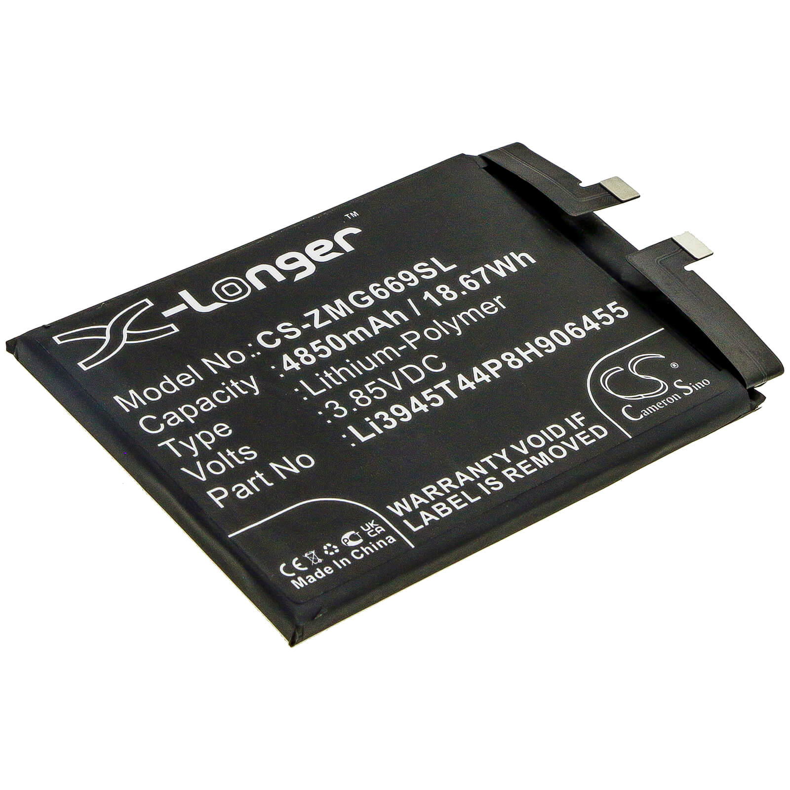 3.85V, 4850mAh, Li-Polymer Battery fits Zte, Nubia Red Magic 6, Nx669j, 18.6725Wh