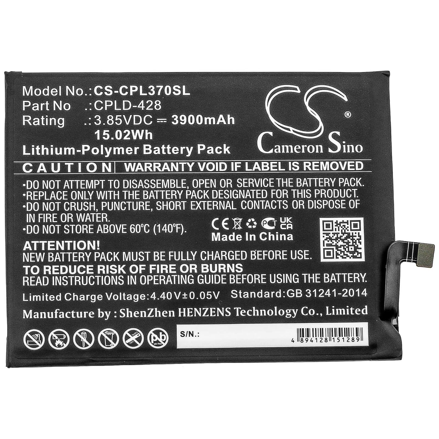 3.85V, 3900mAh, Li-Polymer Battery fits Boostmobile, Cp3705as, Legacy, 15.015Wh