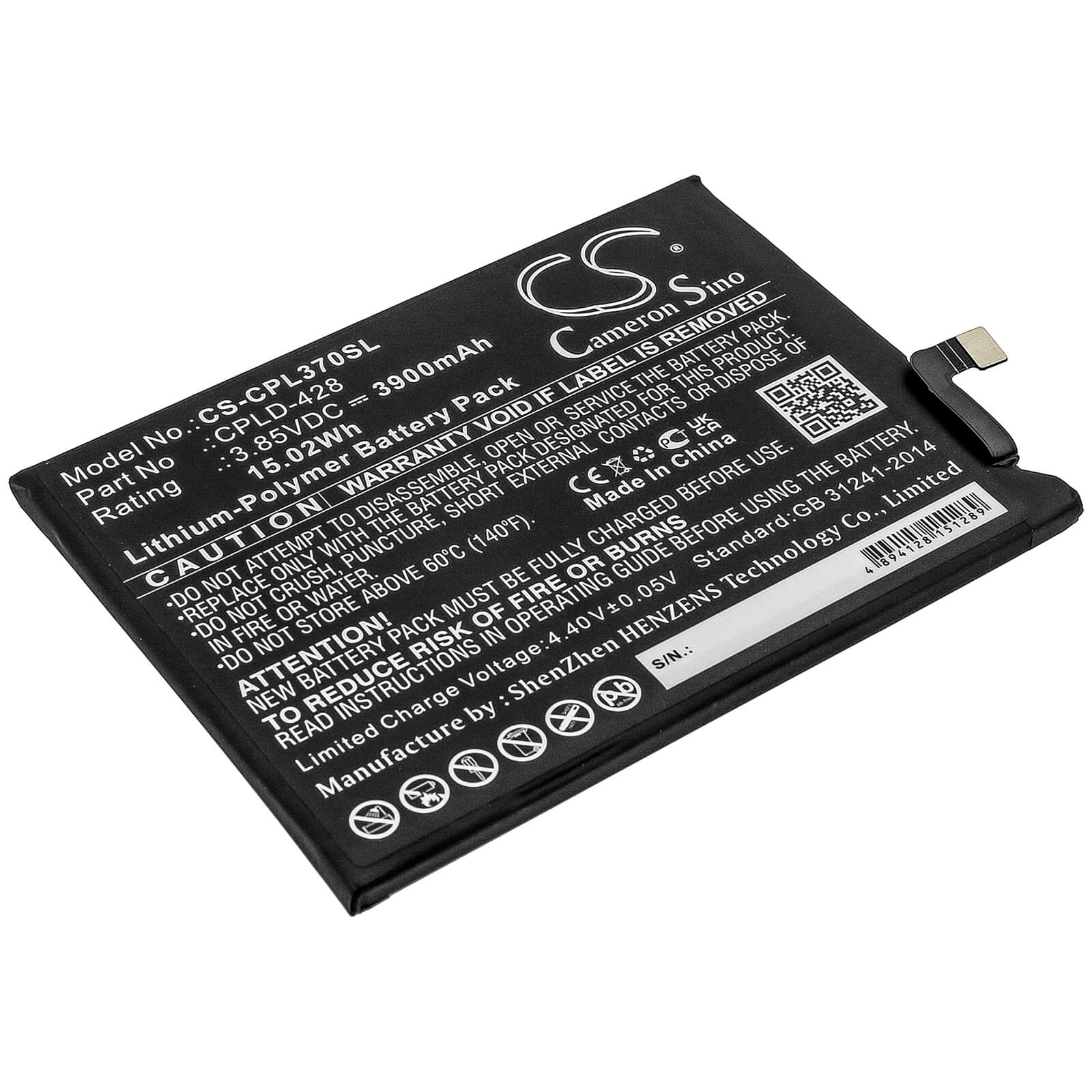 3.85V, 3900mAh, Li-Polymer Battery fits Coolpad, Cp3705as, Legacy, 15.015Wh