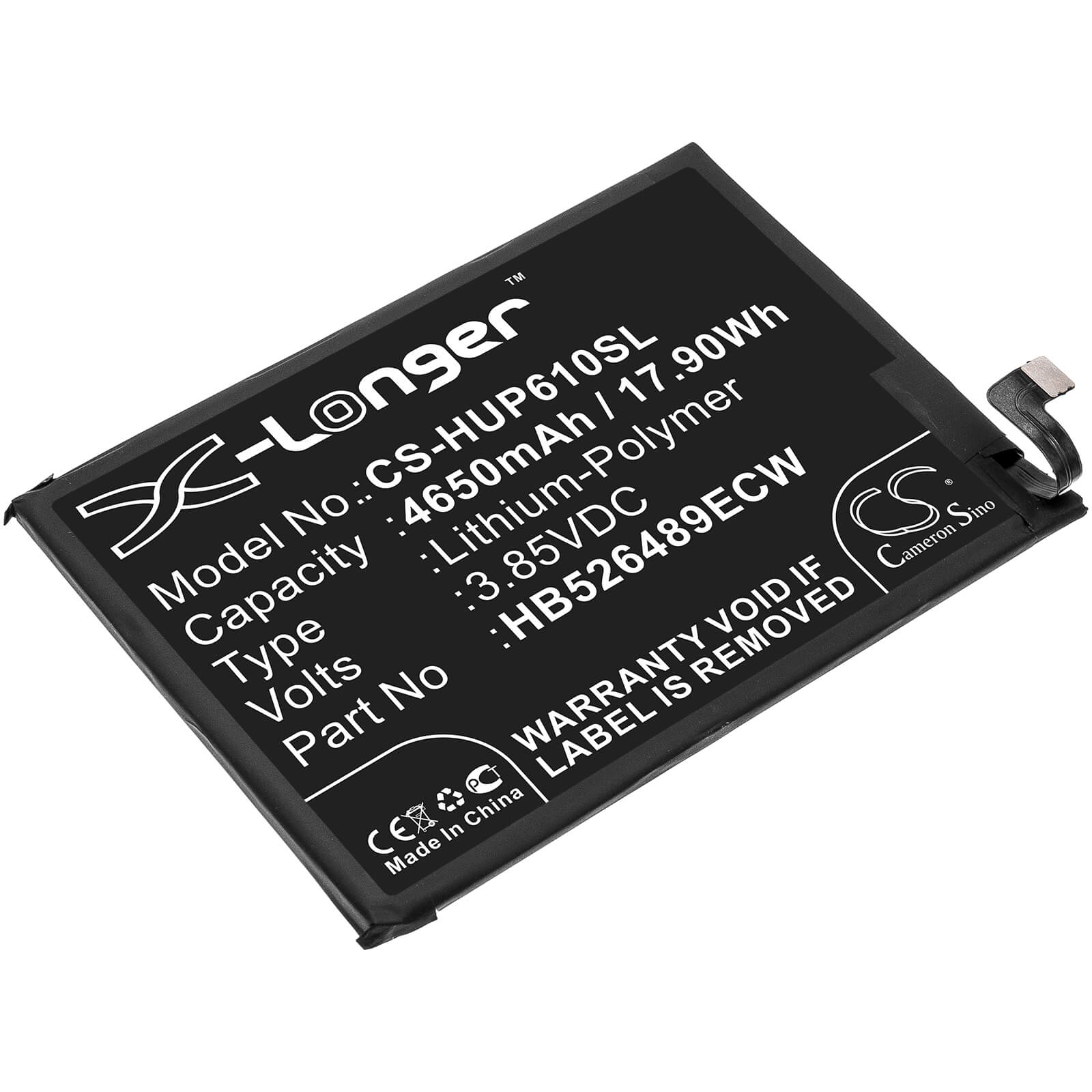 3.85V, 4650mAh, Li-Polymer Battery fits Huawei, Med-l29, Med-l29n, 17.9025Wh