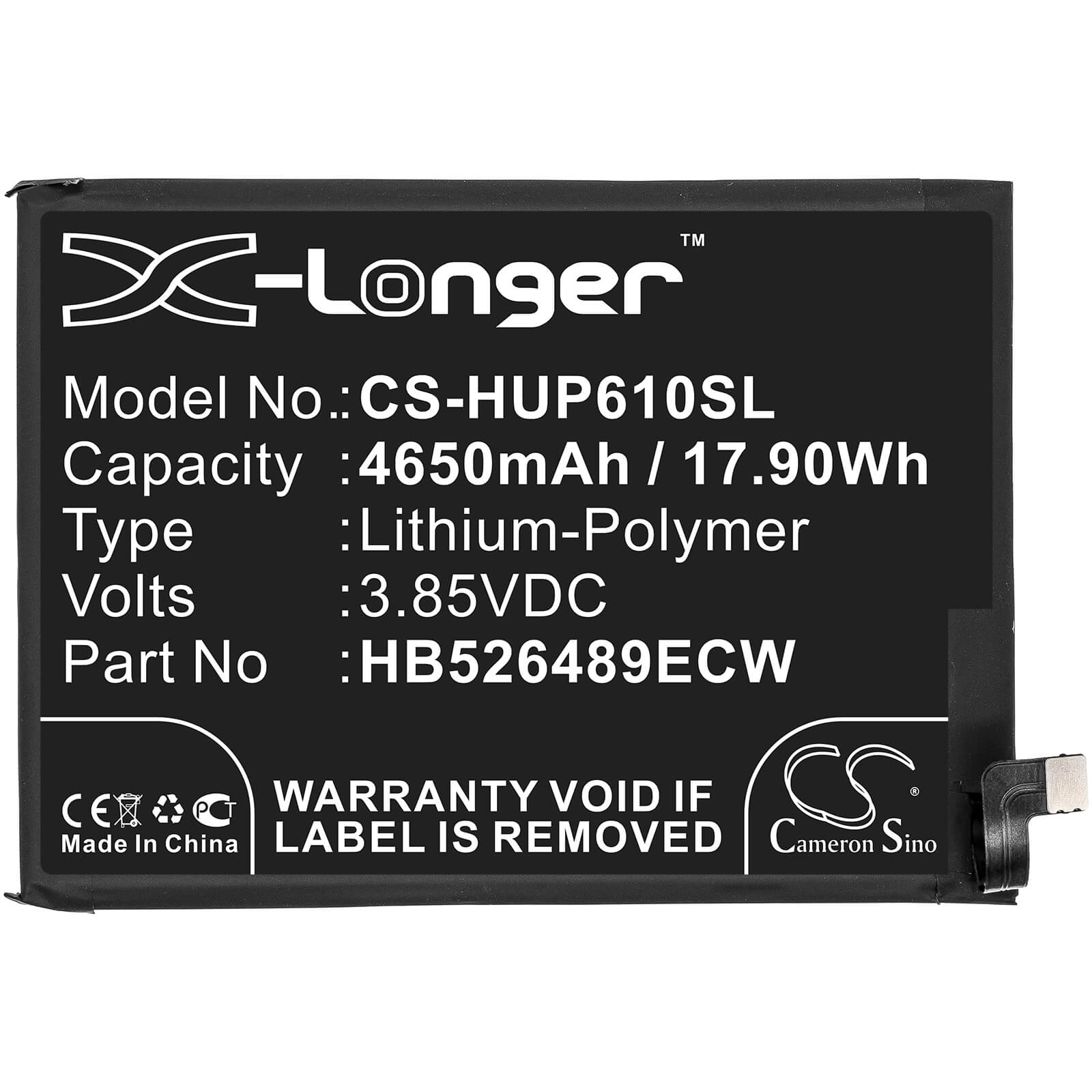 3.85V, 4650mAh, Li-Polymer Battery fits Huawei, Med-l29, Med-l29n, 17.9025Wh