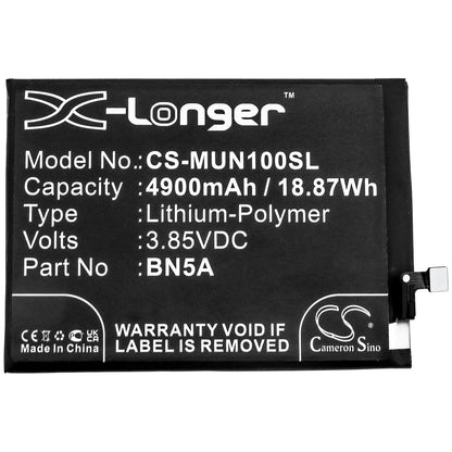 3.85V, 4900mAh, Li-Polymer Battery fits Redmi, M2103k19g, M2103k19i, 18.865Wh