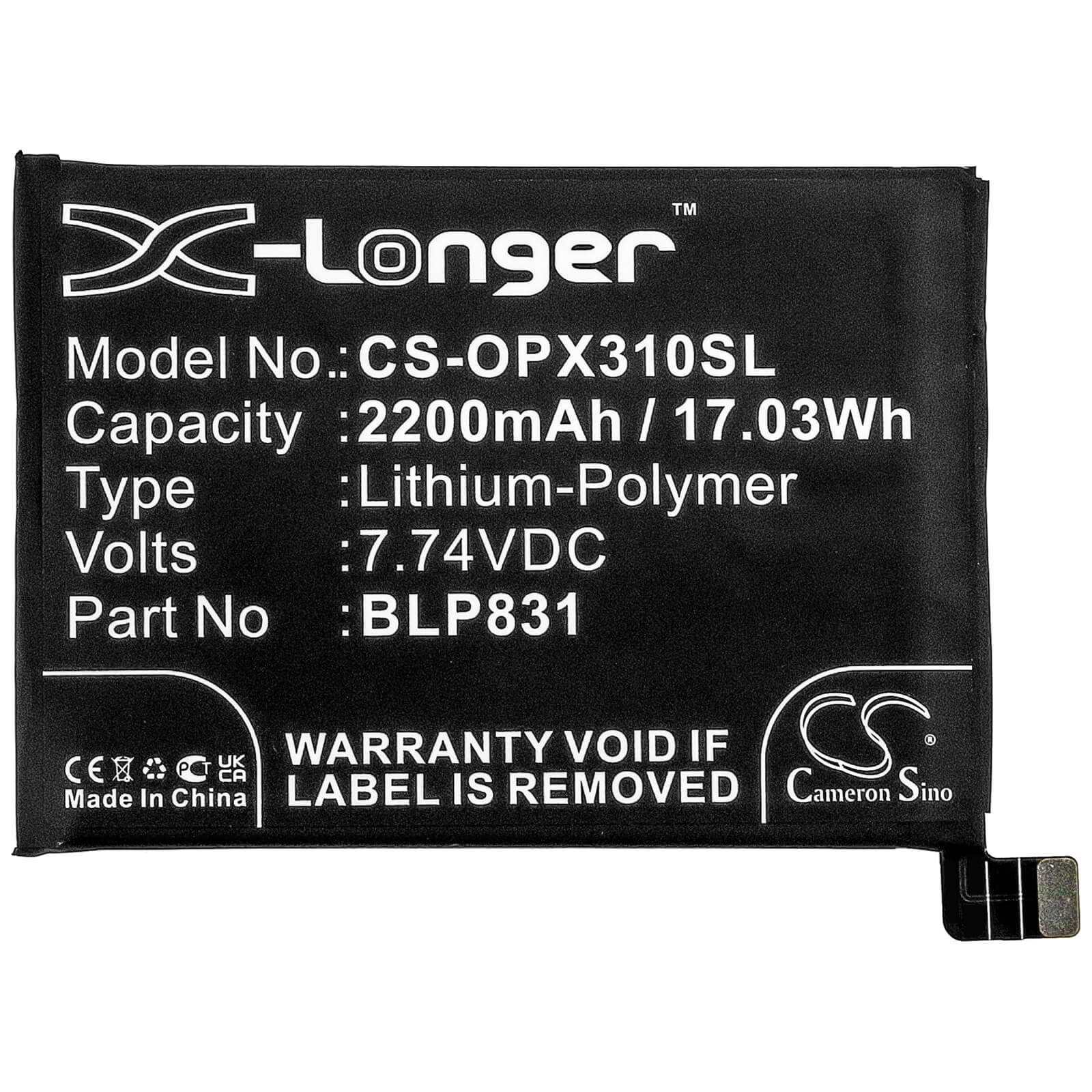 7.74V, 2200mAh, Li-Polymer Battery fits Oppo, Cph2173, Find X3 Pro, 17.028Wh