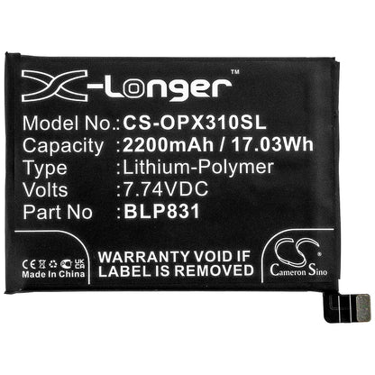 7.74V, 2200mAh, Li-Polymer Battery fits Oppo, Cph2173, Find X3 Pro, 17.028Wh