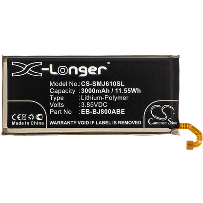 3.85V, 3000mAh, Li-Polymer Battery fits Samsung, Galaxy A6 2018, Galaxy A6 2018 Lte, 11.55Wh