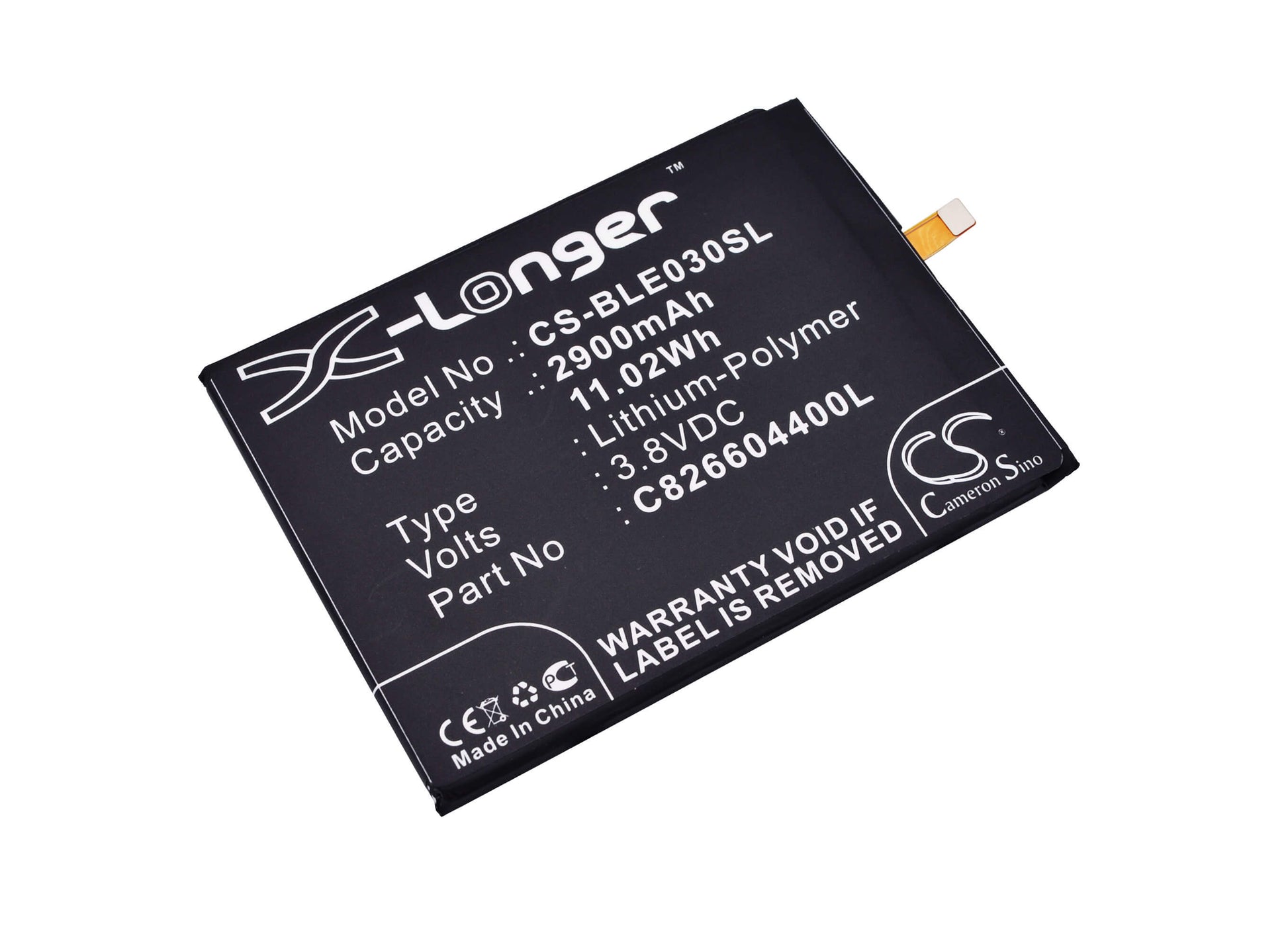 3.8V, 2900mAh, Li-Polymer Battery fits Blu, E010q, E030us, 11.02Wh