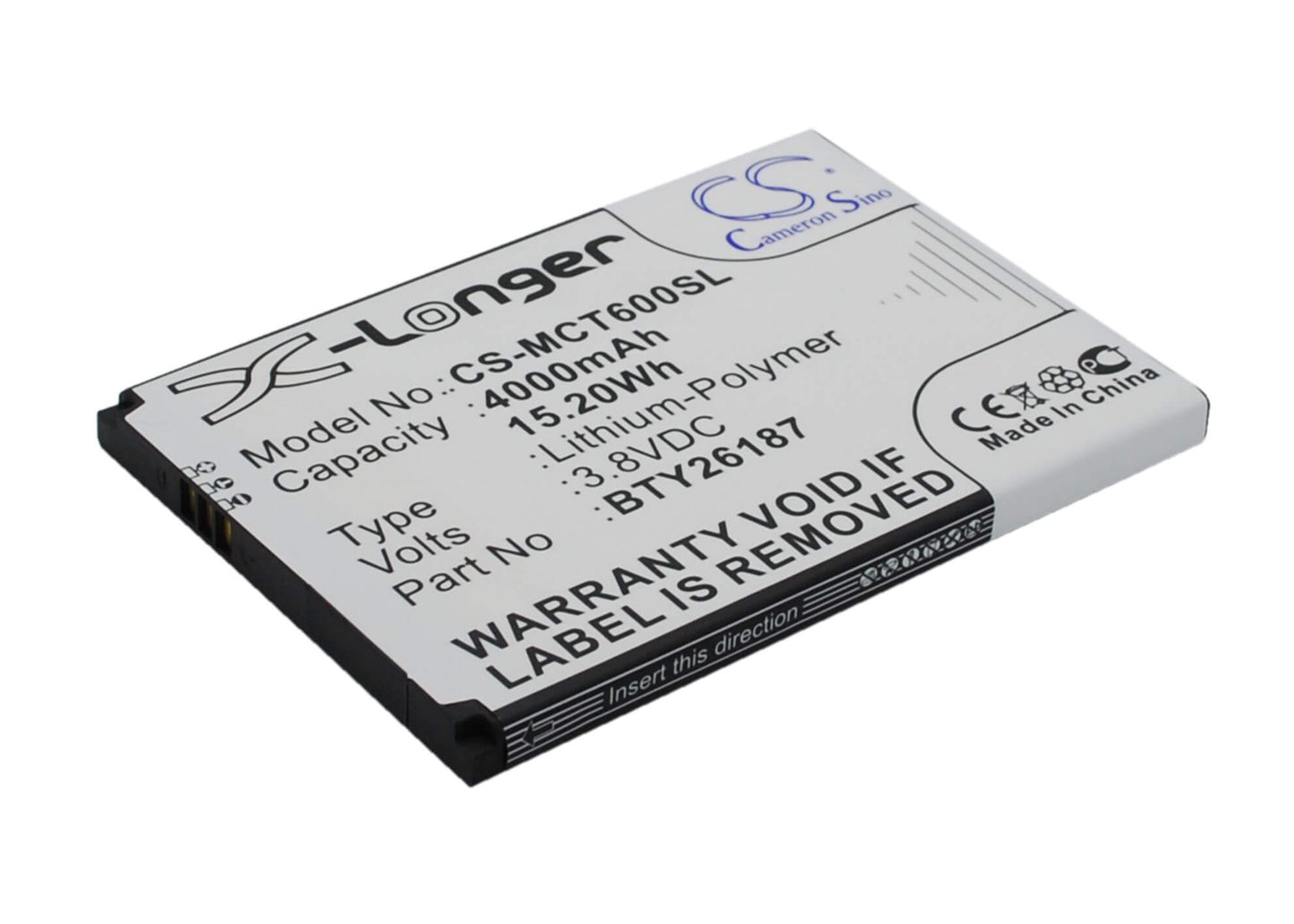 3.8V, 4000mAh, Li-Polymer Battery fits Mobistel, Cynus T6, 15.2Wh