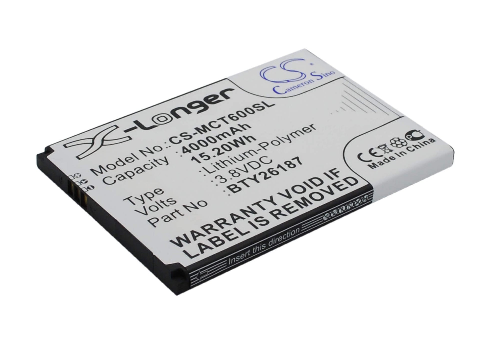 3.8V, 4000mAh, Li-Polymer Battery fits Mobistel, Cynus T6, 15.2Wh