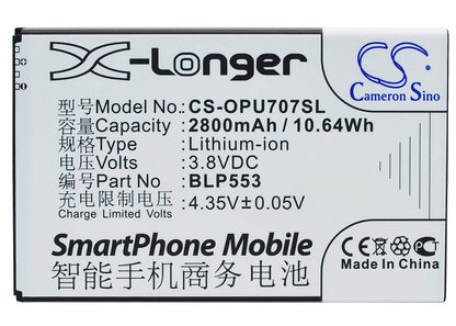 3.8V, 2800mAh, Li-ion Battery fits Oppo, U2s, U707, 10.64Wh