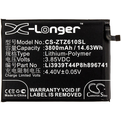 3.85V, 3800mAh, Li-Polymer Battery fits Zte, Blade Max View, Blade Max View Lte, 14.63Wh