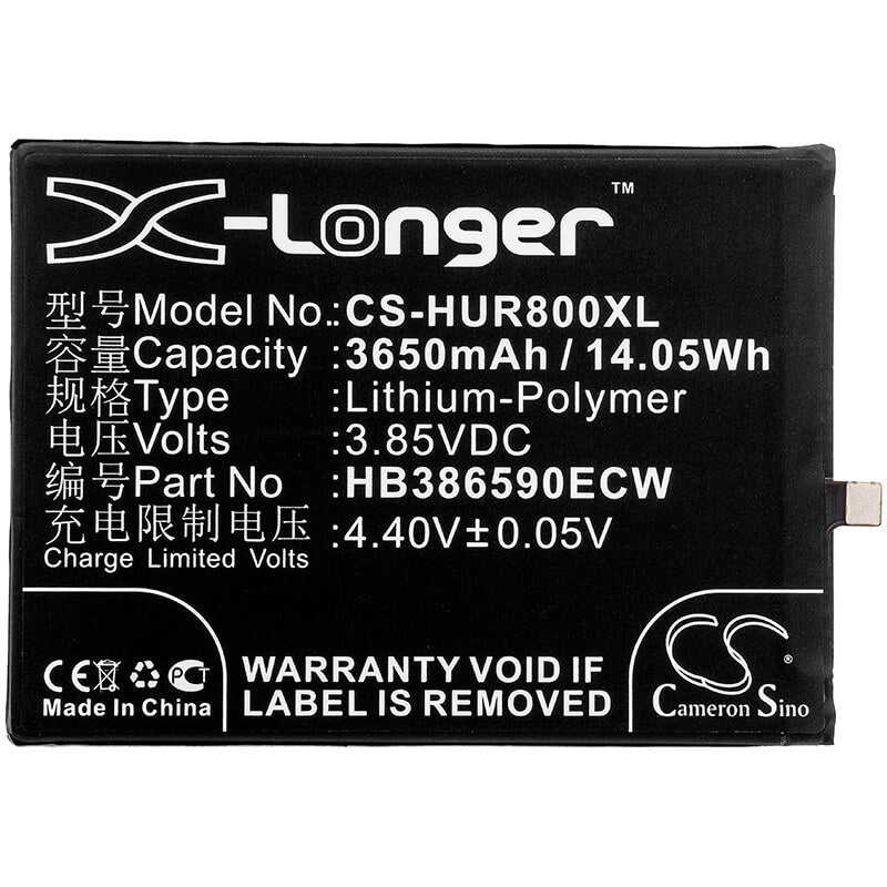 3.85V, 3650mAh, Li-Polymer Battery fits Huawei, Honor 8x, Honor 8x Dual Sim, 14.0525Wh