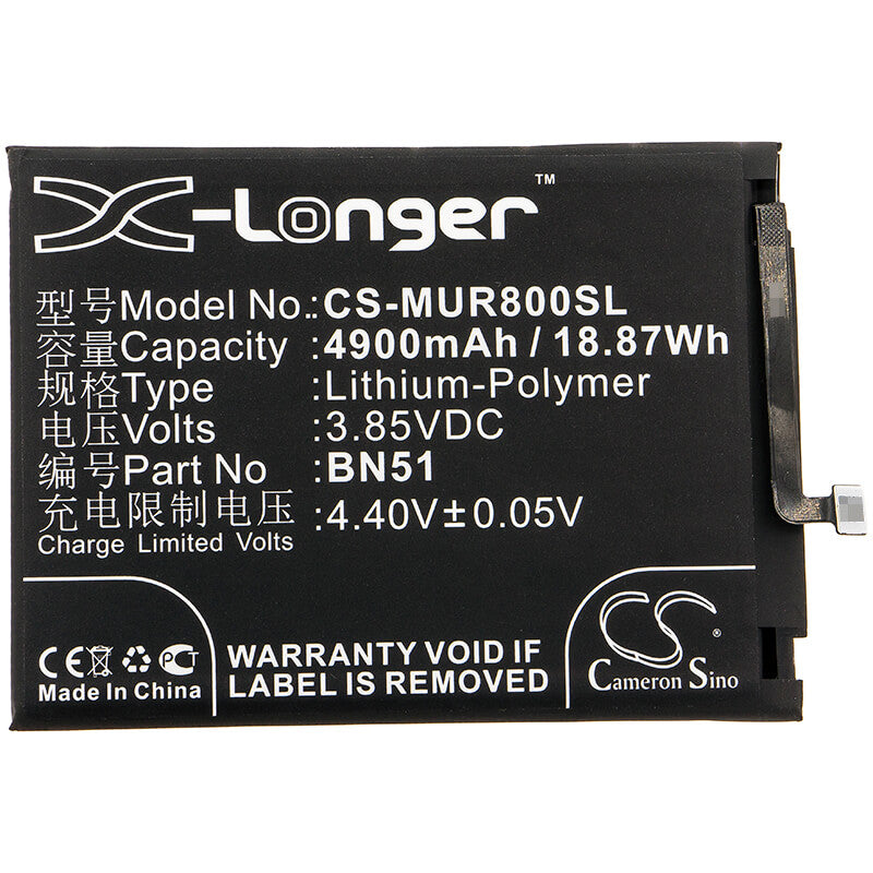 3.85V, 4900mAh, Li-Polymer Battery fits Xiaomi, M1908c3ic, M1908c3ie, 18.865Wh