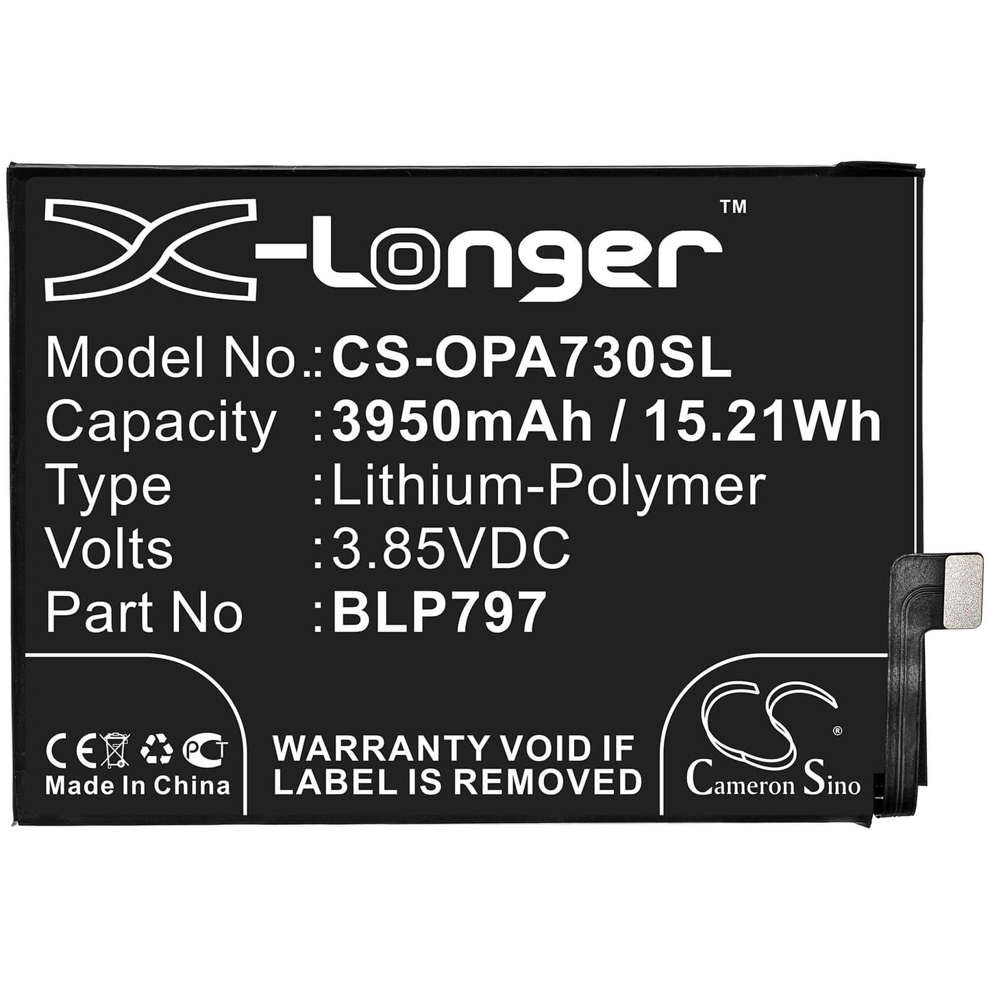 3.85V, 3950mAh, Li-Polymer Battery fits Oppo, A72 5g, A73 5g, 15.2075Wh