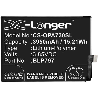 3.85V, 3950mAh, Li-Polymer Battery fits Oppo, A72 5g, A73 5g, 15.2075Wh