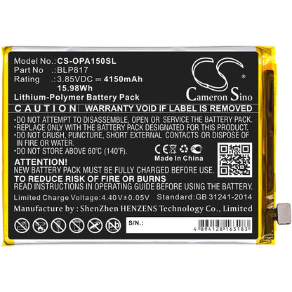 3.85V, 4150mAh, Li-Polymer Battery fits Oppo, A15, A15 2020, 15.9775Wh