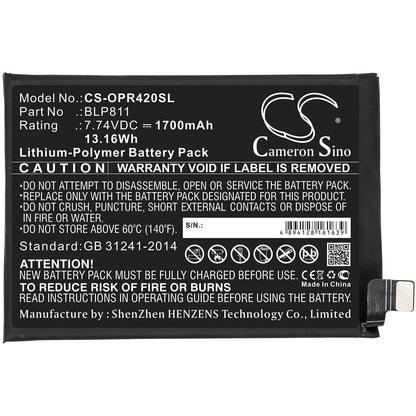 7.74V, 1700mAh, Li-Polymer Battery fits Oppo, Reno4 Se, Reno5, 13.158Wh