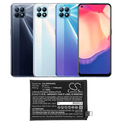 7.74V, 1700mAh, Li-Polymer Battery fits Oppo, Reno4 Se, Reno5, 13.158Wh