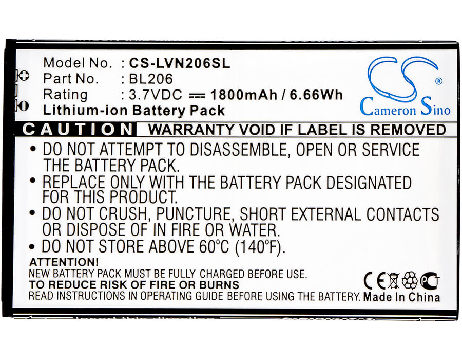 3.7V, 1800mAh, Li-ion Battery fits Lenovo, A600e, A630, 6.66Wh