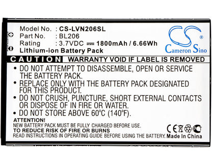 3.7V, 1800mAh, Li-ion Battery fits Lenovo, A600e, A630, 6.66Wh