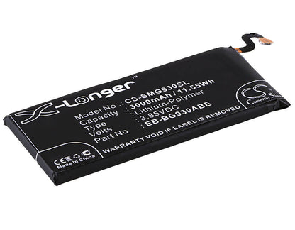 3.85V, 3000mAh, Li-Polymer Battery fits Samsung, Galaxy S7, Galaxy S7 Duos, 11.55Wh