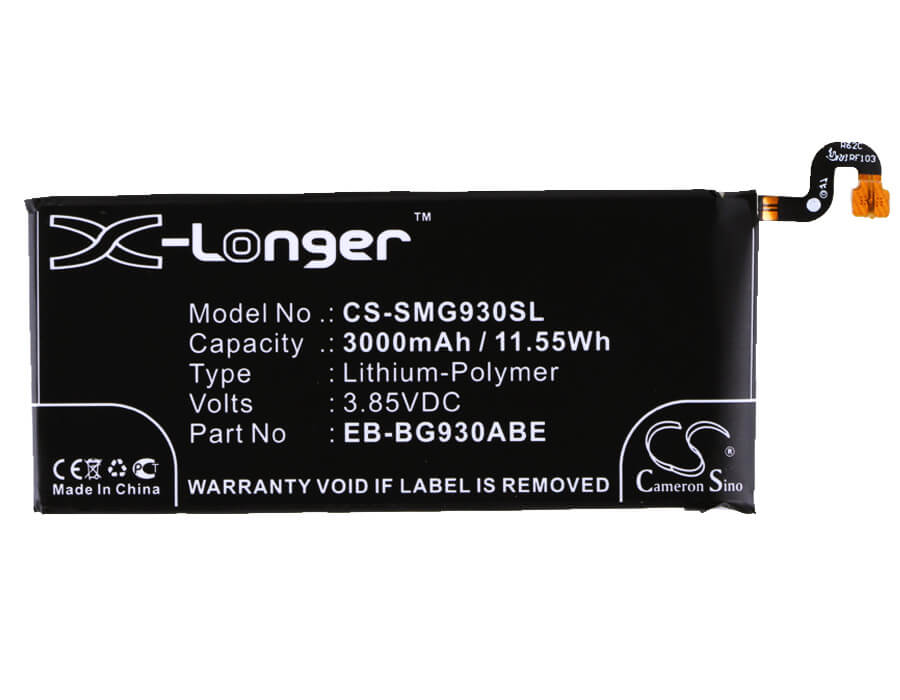 3.85V, 3000mAh, Li-Polymer Battery fits Samsung, Galaxy S7, Galaxy S7 Duos, 11.55Wh