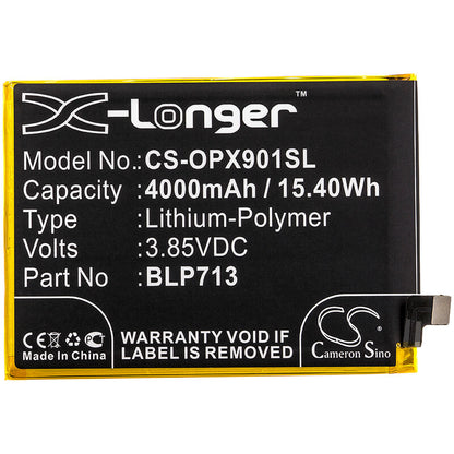 3.85V, 4000mAh, Li-Polymer Battery fits Oppo, Realme X, Rmx1901, 15.4Wh