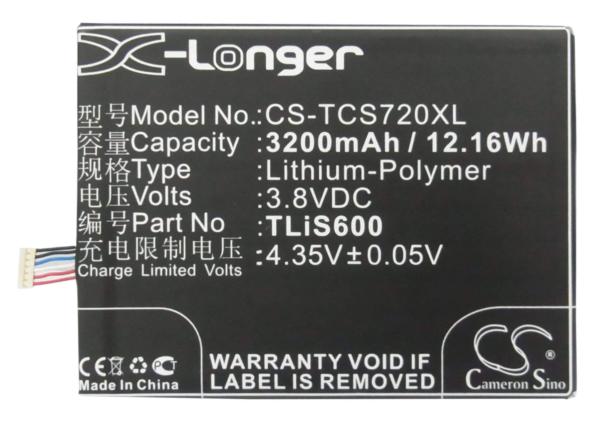 3.8V, 3200mAh, Li-Polymer Battery fits Alcatel, One Touch Flash, Ot-6042, 12.16Wh
