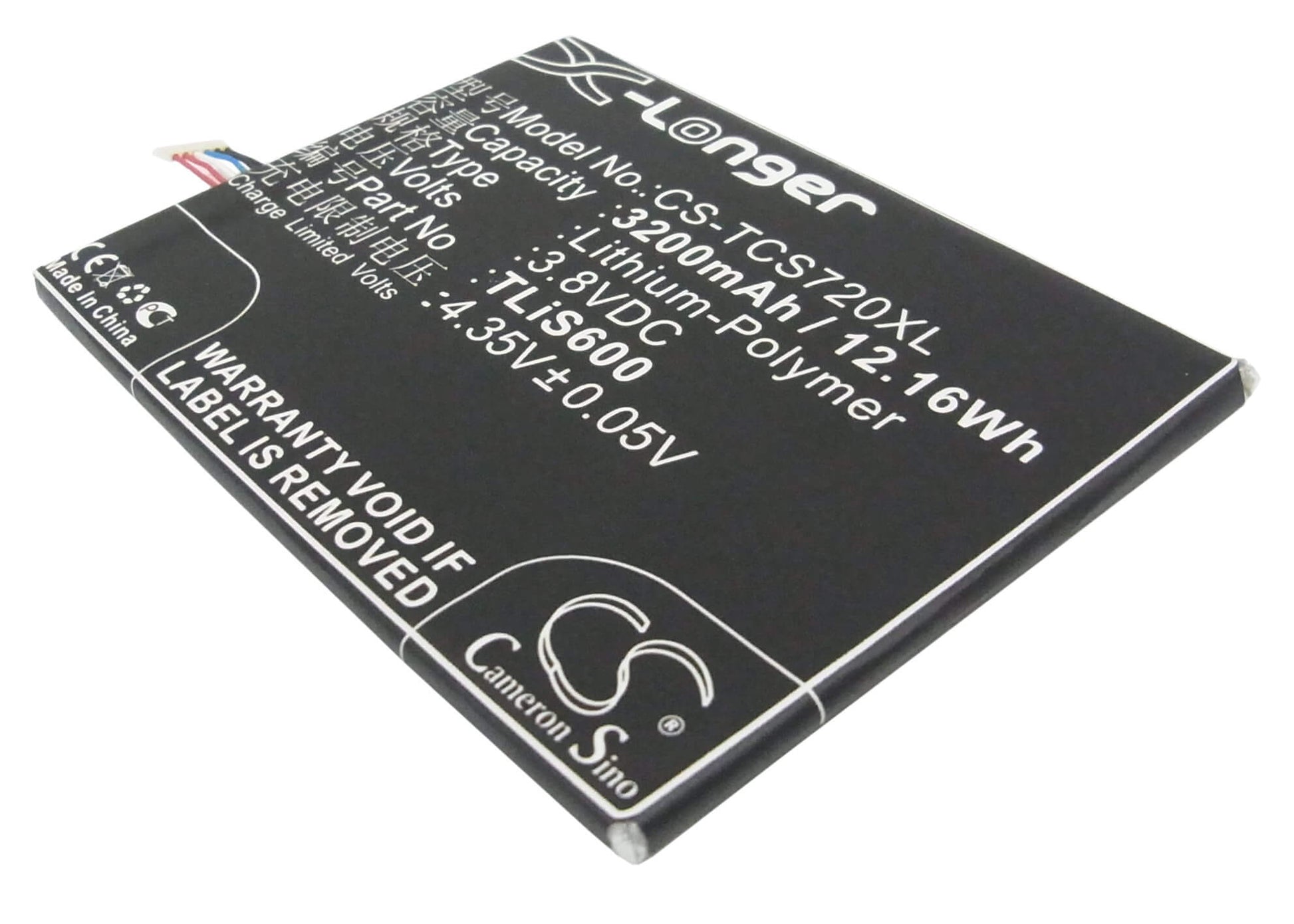 3.8V, 3200mAh, Li-Polymer Battery fits Tcl, S720t, S725t, 12.16Wh