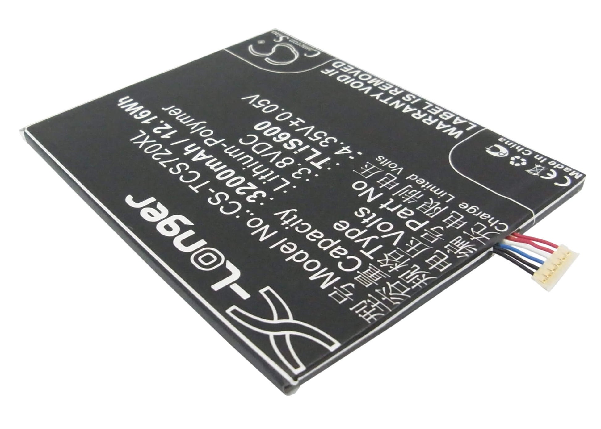 3.8V, 3200mAh, Li-Polymer Battery fits Tcl, S720t, S725t, 12.16Wh