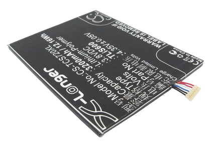 3.8V, 3200mAh, Li-Polymer Battery fits Tcl, S720t, S725t, 12.16Wh