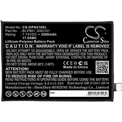 7.74V, 2200mAh, Li-Polymer Battery fits Oneplus, Eb2101, Eb2103, 17.028Wh