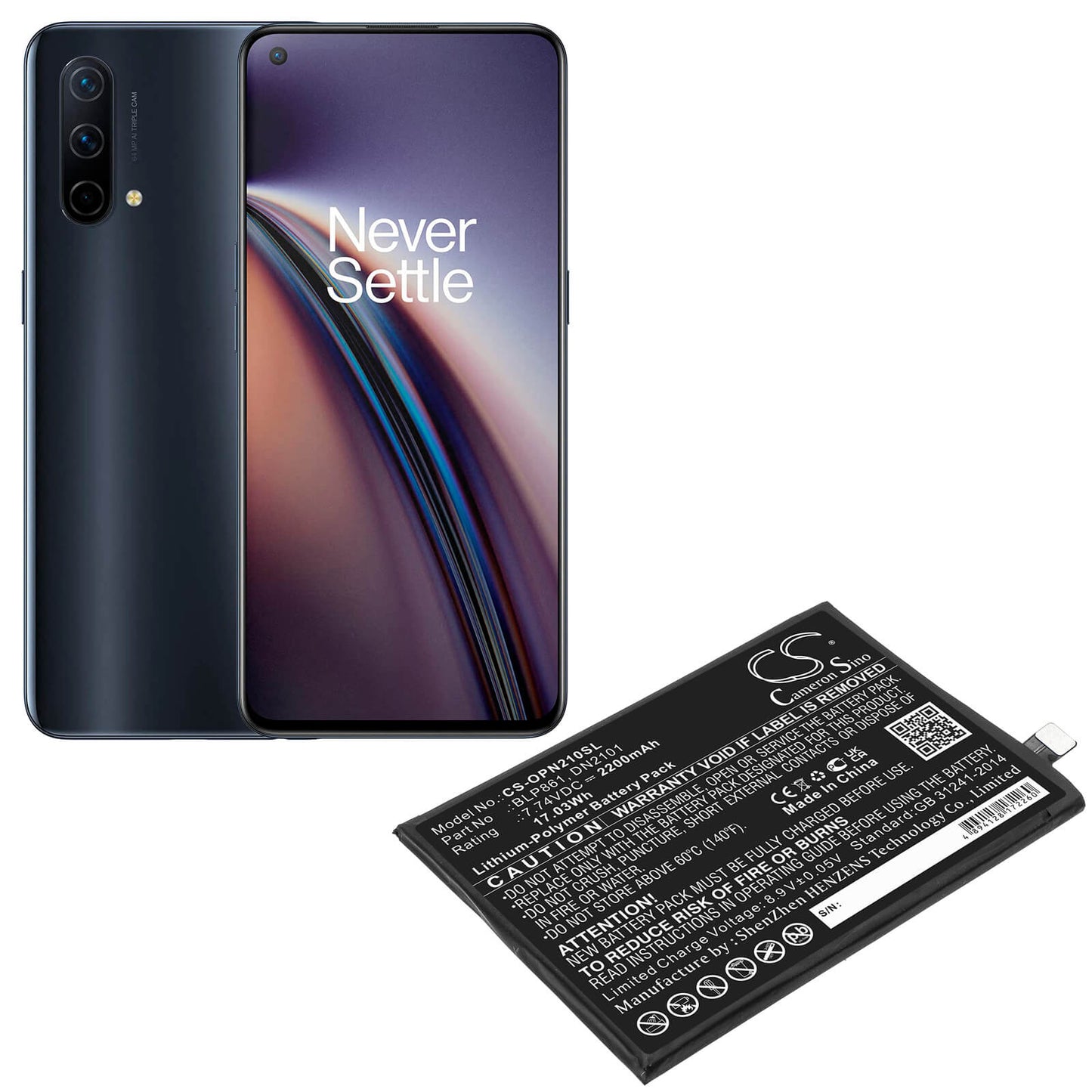 7.74V, 2200mAh, Li-Polymer Battery fits Oneplus, Eb2101, Eb2103, 17.028Wh