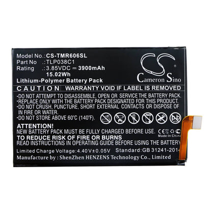 3.85V, 3900mAh, Li-Polymer Battery fits T-mobile, 6062z, Revvl 2 Plus, 15.015Wh